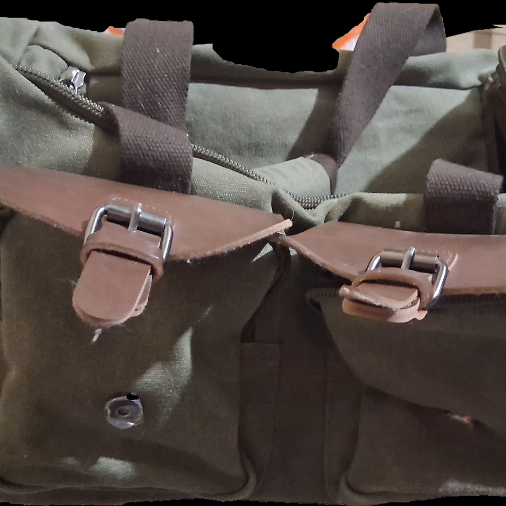 Olive Green Canvas Men's Bag with Brown Accents